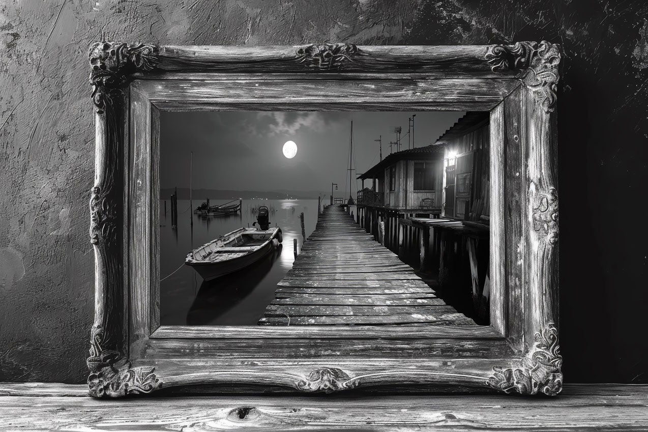 Harbor in moonlight
