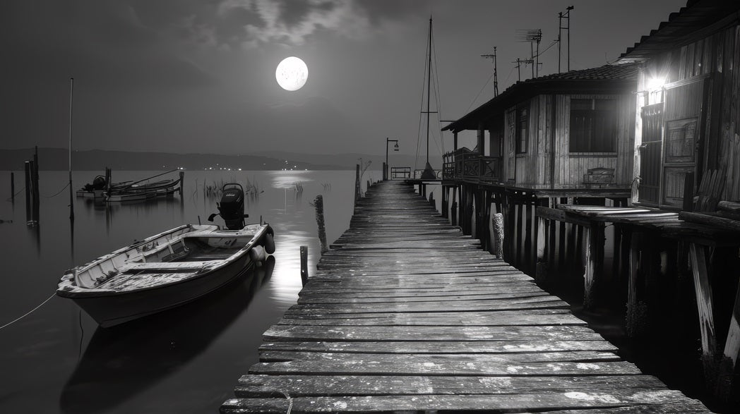 Harbor in moonlight