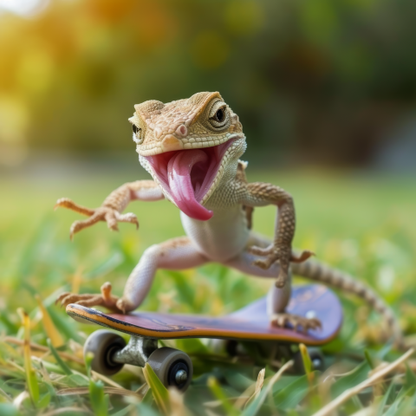 Baby Lizard on skateboard